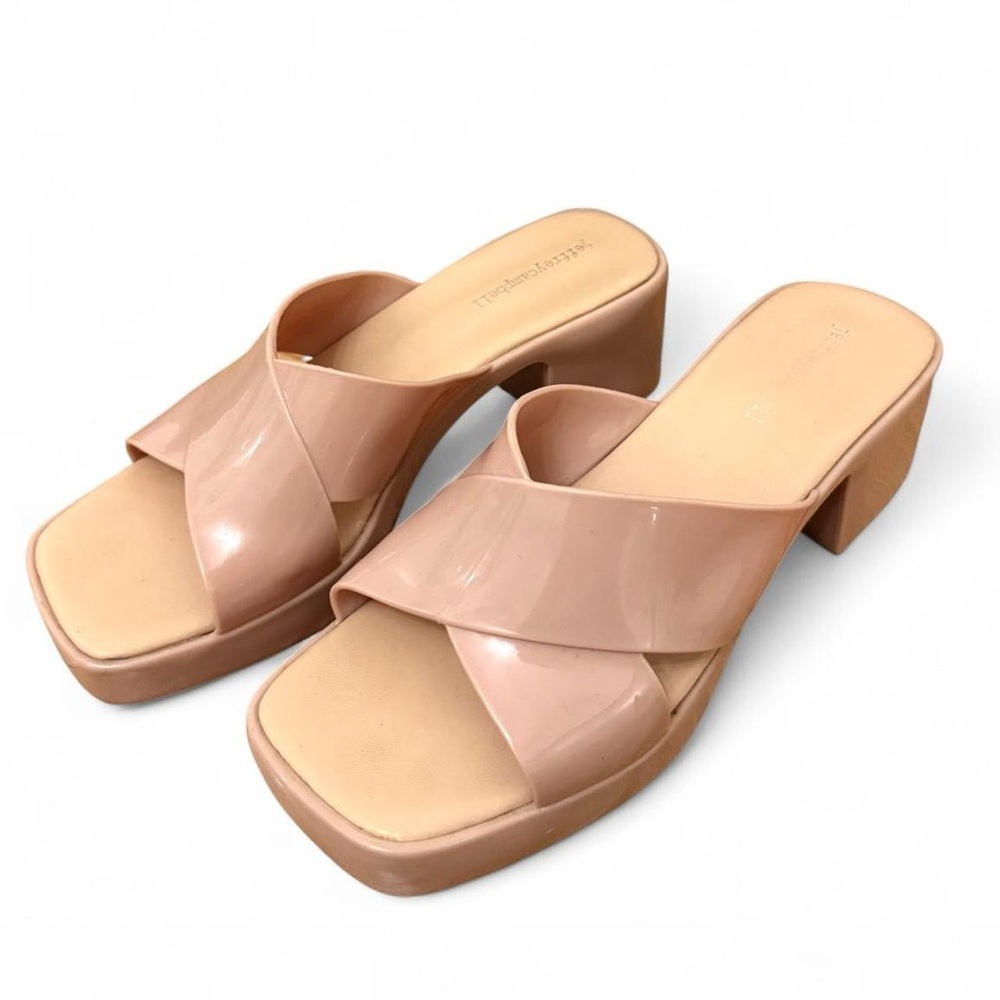 Jeffrey Campbell Women’s Beige Tan Cross-Strap Block Heel Bubblegum Sandals